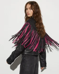 Sale STIEGLITZ Janez Leather Fringe Jacket | Black