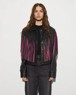 Sale STIEGLITZ Janez Leather Fringe Jacket | Black