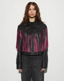 Sale STIEGLITZ Janez Leather Fringe Jacket | Black