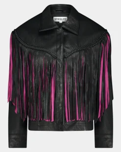 Sale STIEGLITZ Janez Leather Fringe Jacket | Black