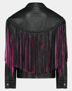 Sale STIEGLITZ Janez Leather Fringe Jacket | Black